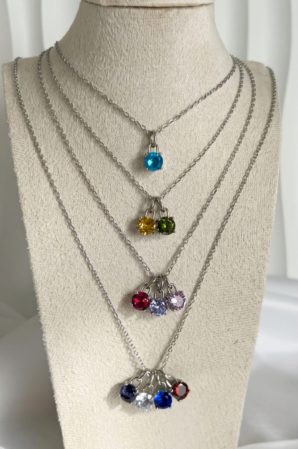 Antonietta Customisable Birthstone Necklace - Silver Stainless Steel
