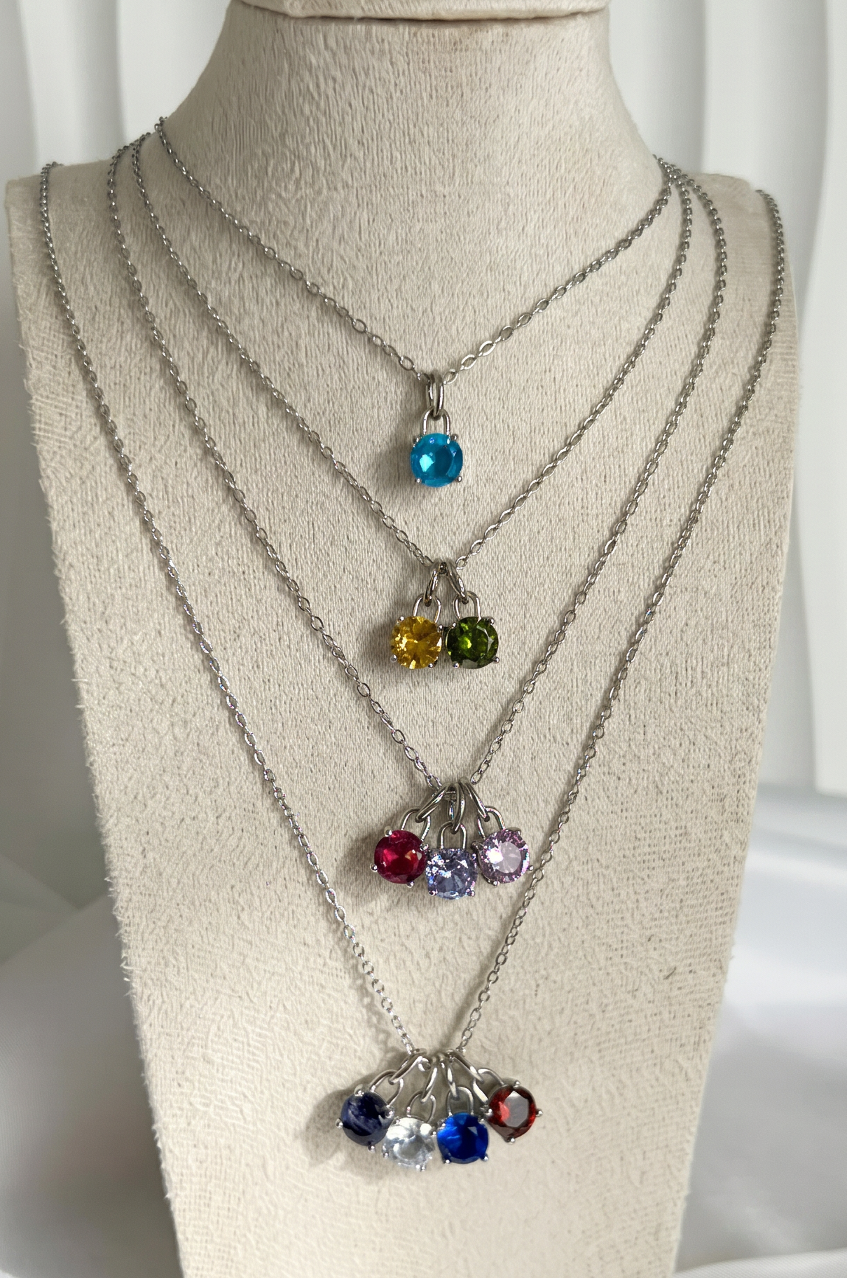 Antonietta Customisable Birthstone Necklace - Silver Stainless Steel