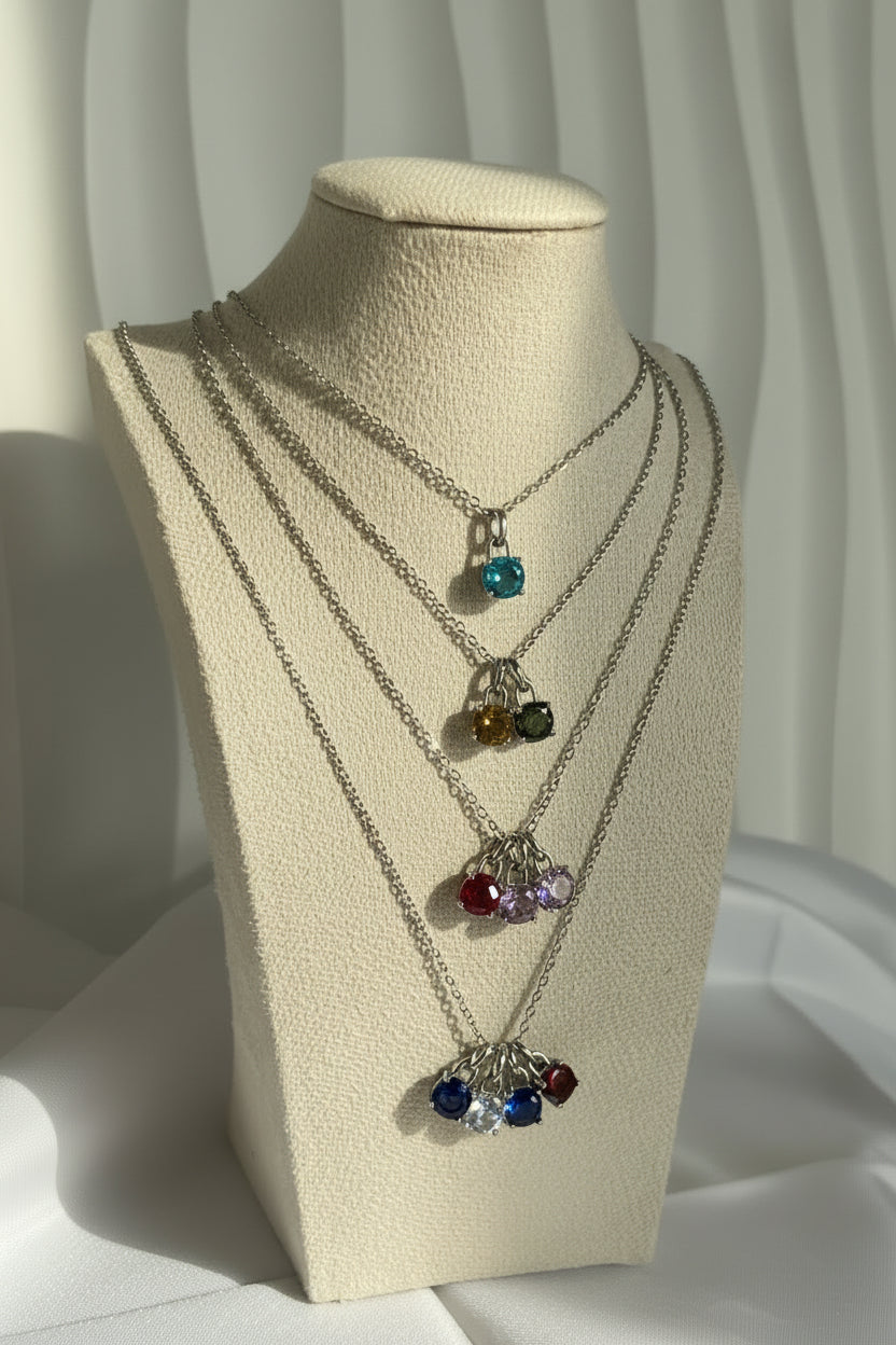 Antonietta Customisable Birthstone Necklace - Silver Stainless Steel