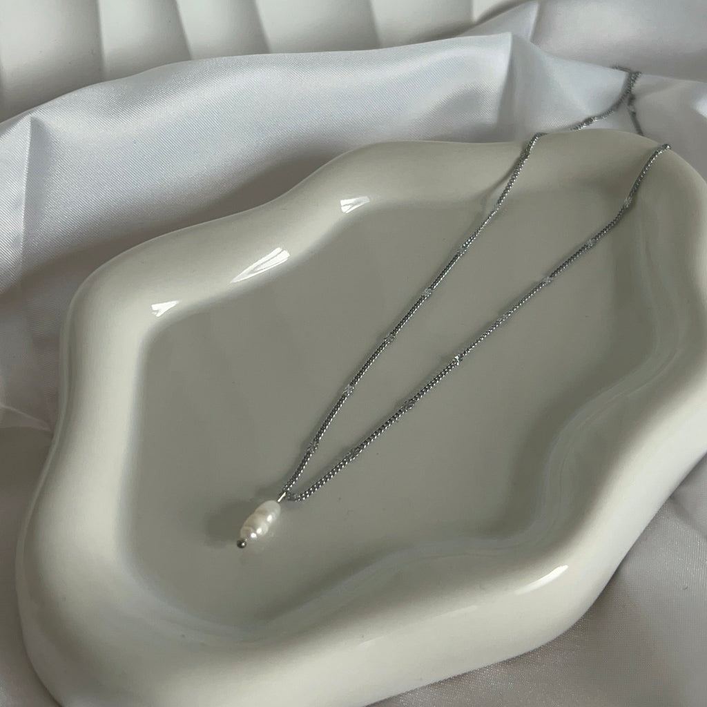Tash Freshwater Pearl Necklace - Silver Stainless Steel