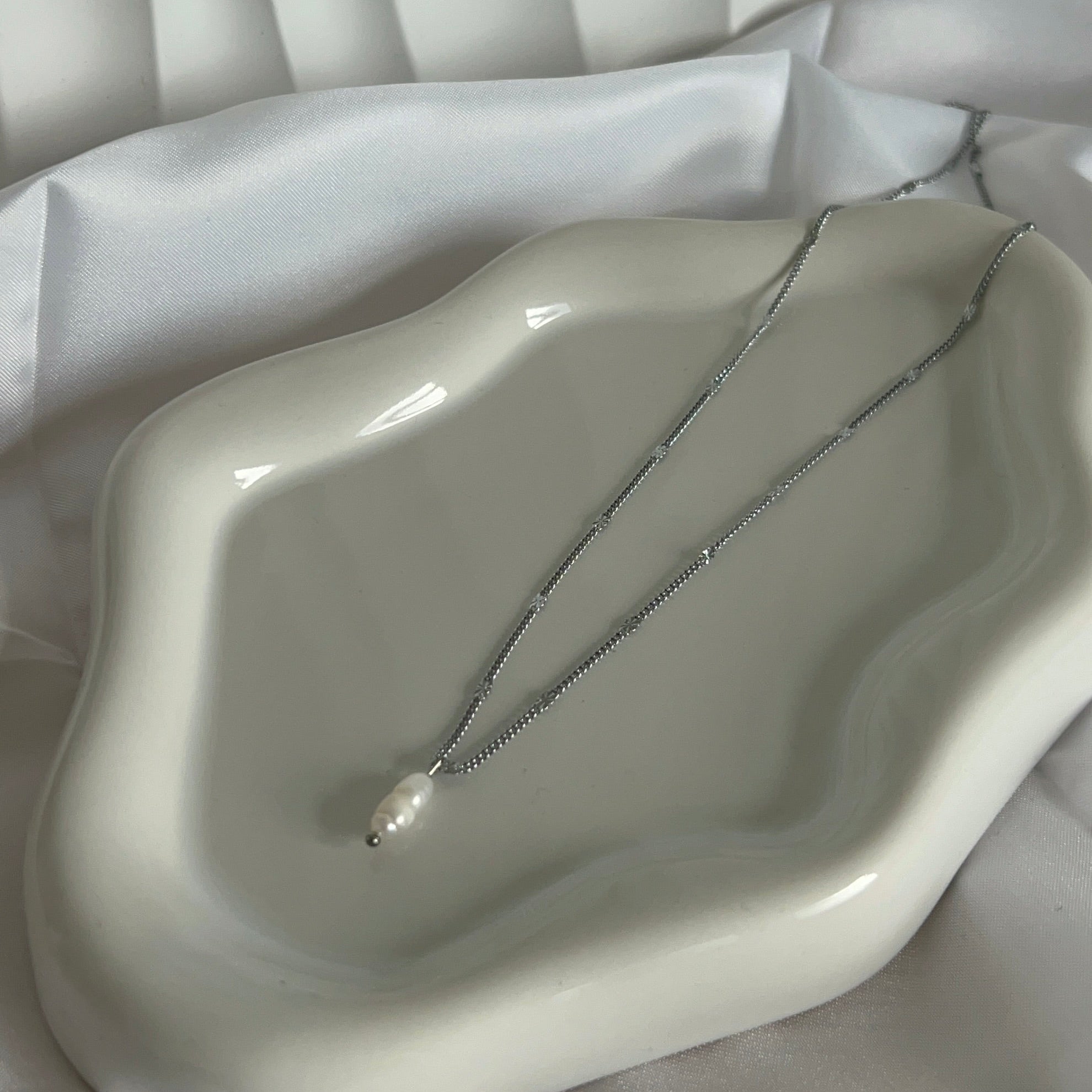 Tash Freshwater Pearl Necklace - Silver Stainless Steel